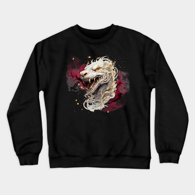 Asian Dragon with Gold, White and Silver details Crewneck Sweatshirt by HSH-Designing